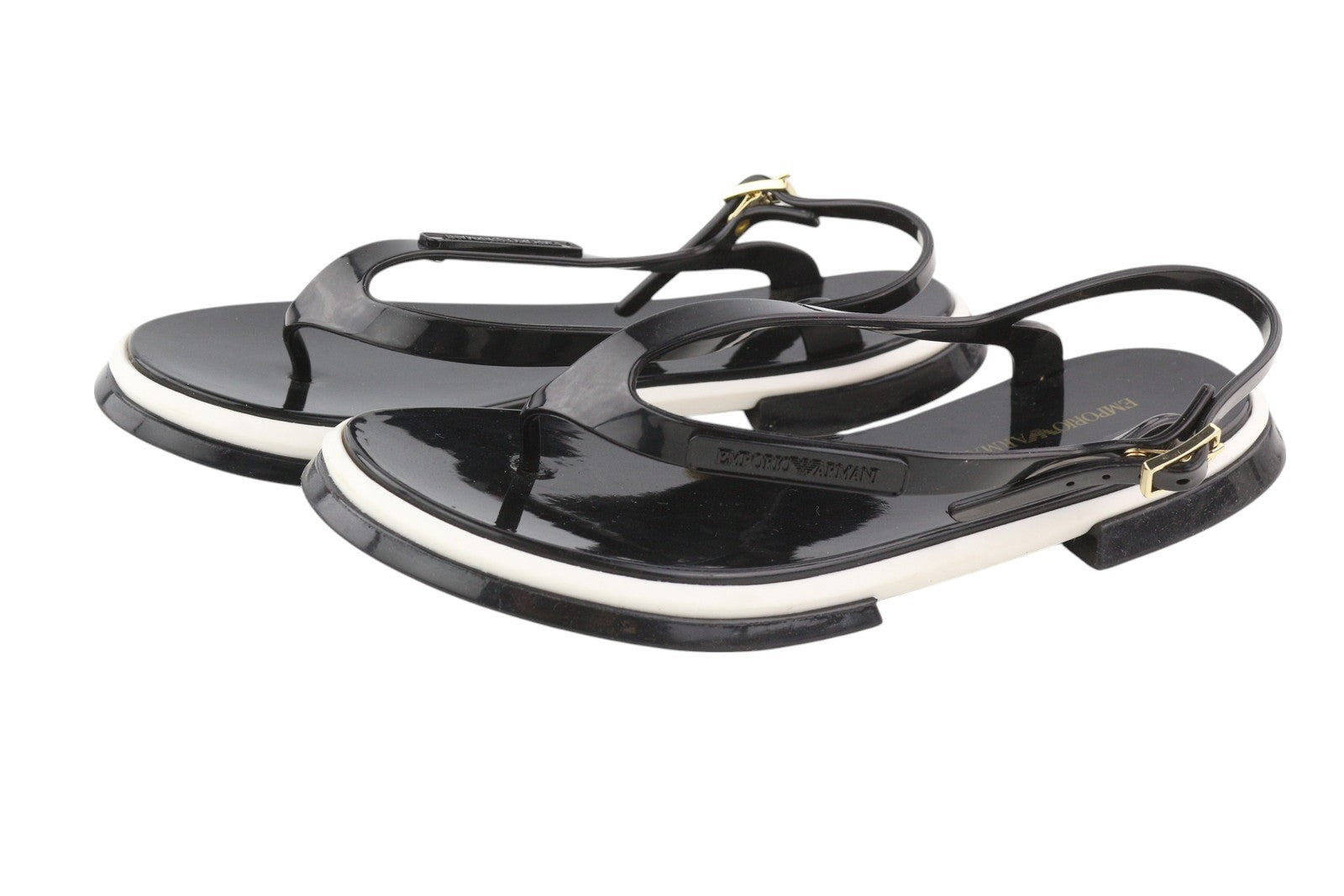 EMPORIO ARMANI Women Sandals EU37 Black Jelly Thong Slingback Open Toe