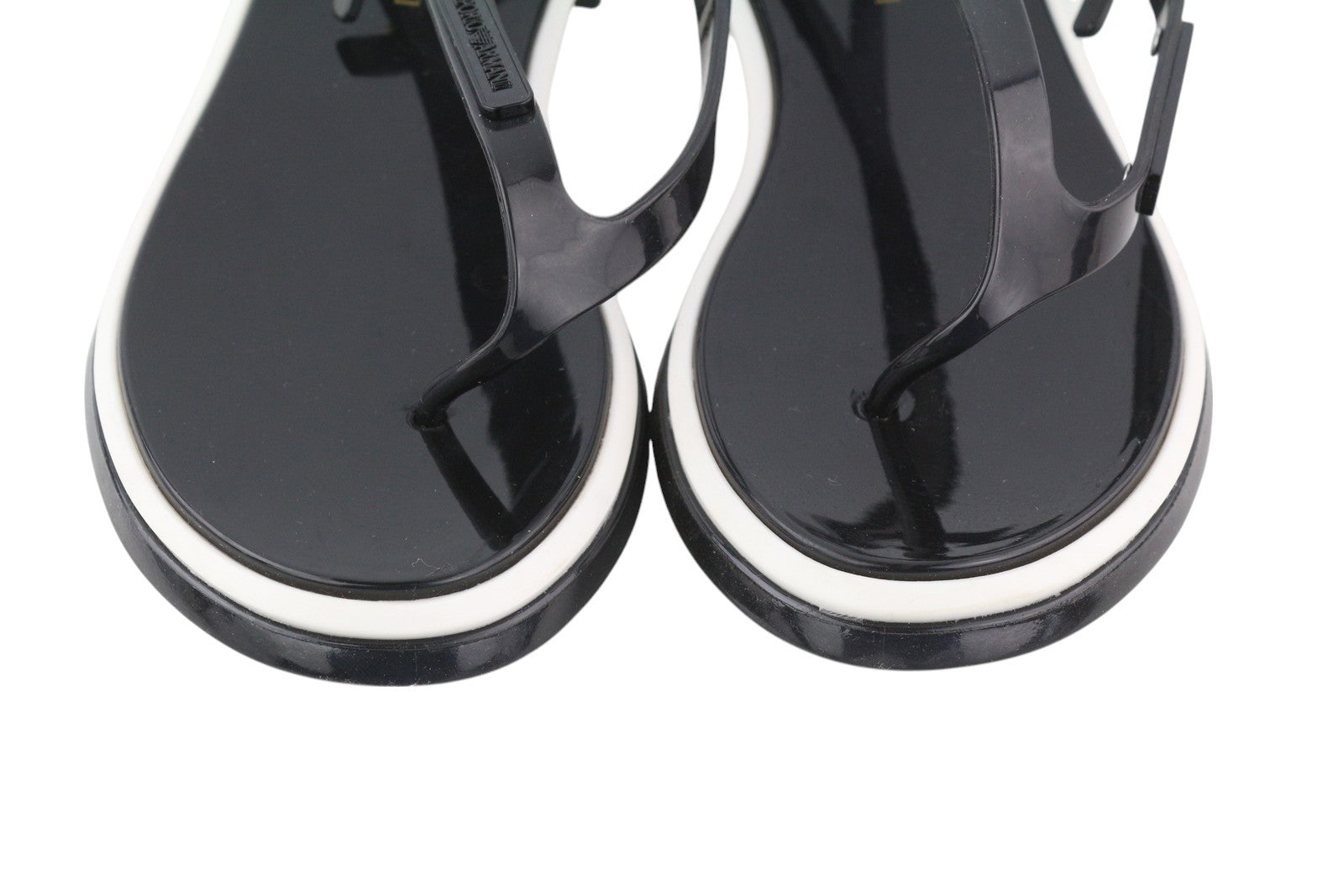 EMPORIO ARMANI Women Sandals EU37 Black Jelly Thong Slingback Open Toe