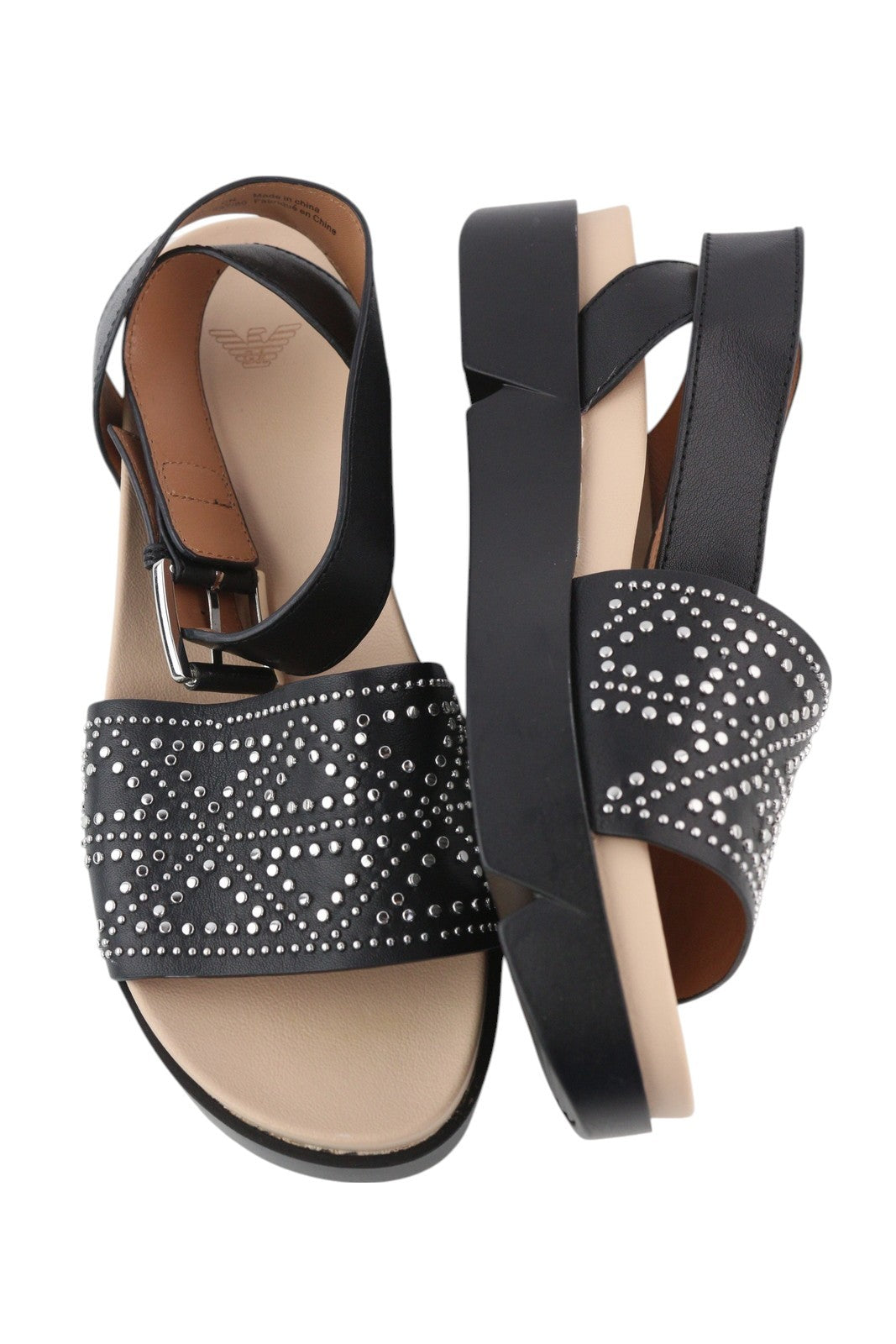 EMPORIO ARMANI X3U063 Women Sandals EU37 Black Leather Stud Platform