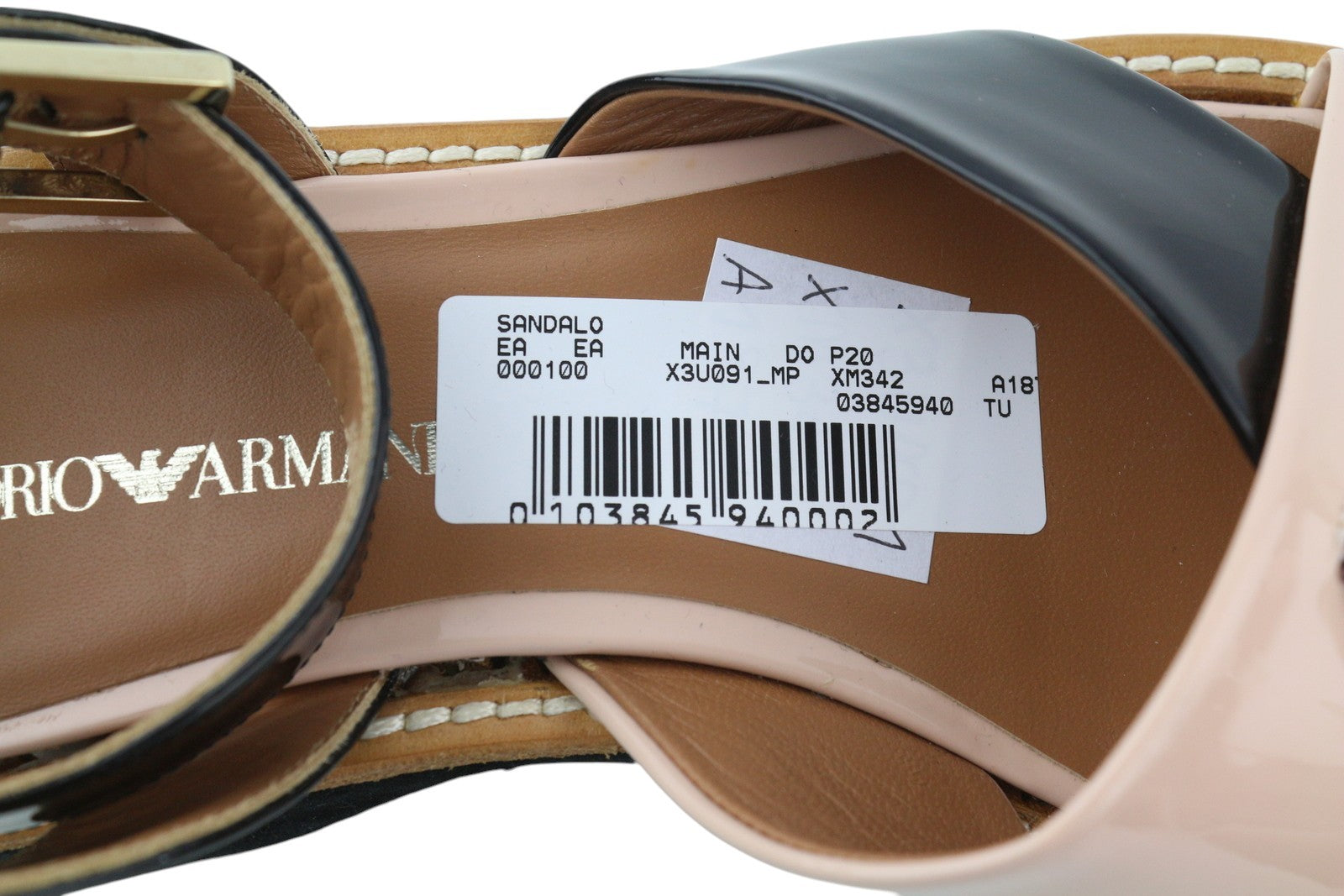 EMPORIO ARMANI X3U091 Women's Black Patent Platform Sandals EU37 Leather