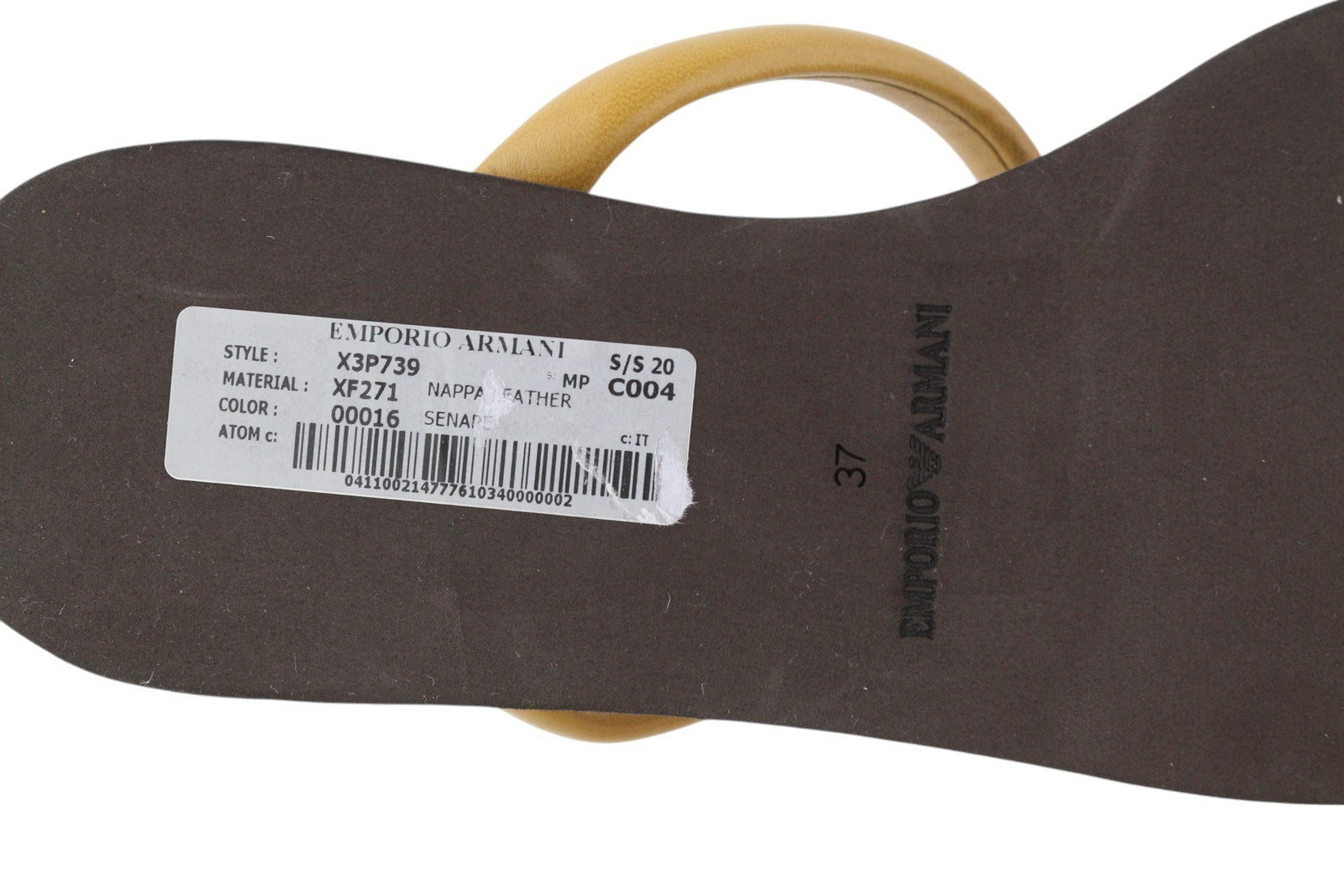 EMPORIO ARMANI X3P739 Women's Beige Leather Slip On Sandals EU37 Flat