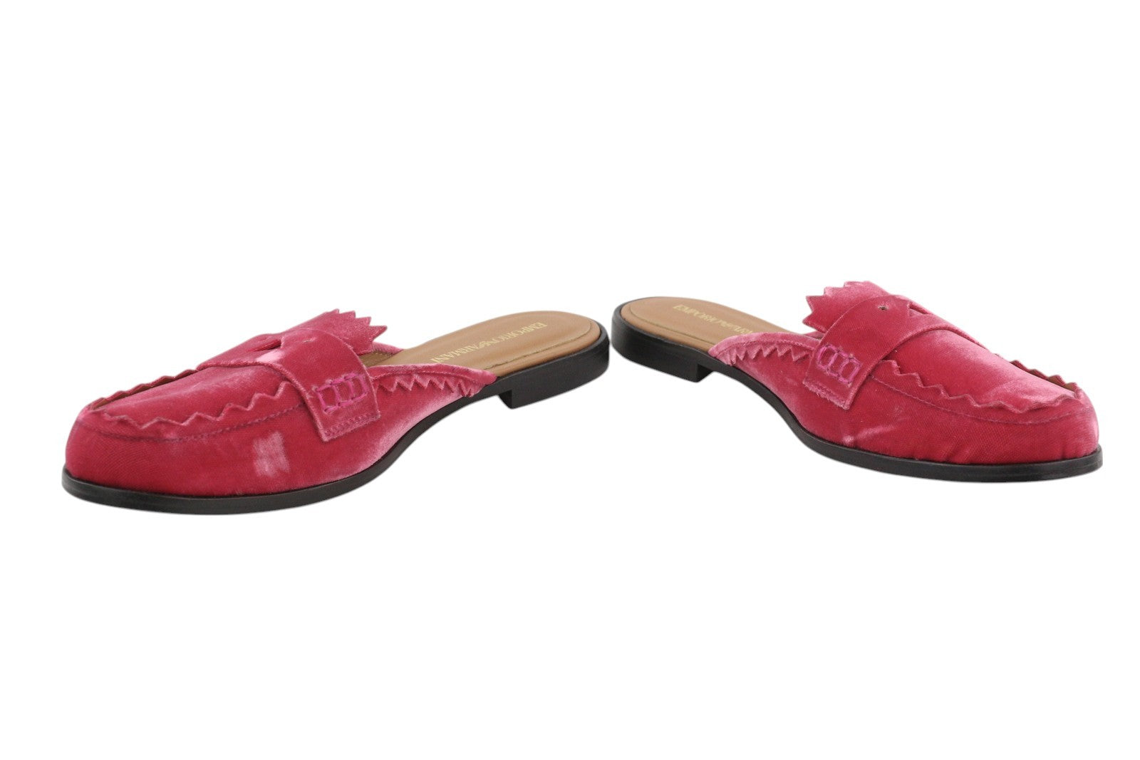 EMPORIO ARMANI X3A068 Women's Pink Velvet Mule Sandals EU37 Casual Slip On