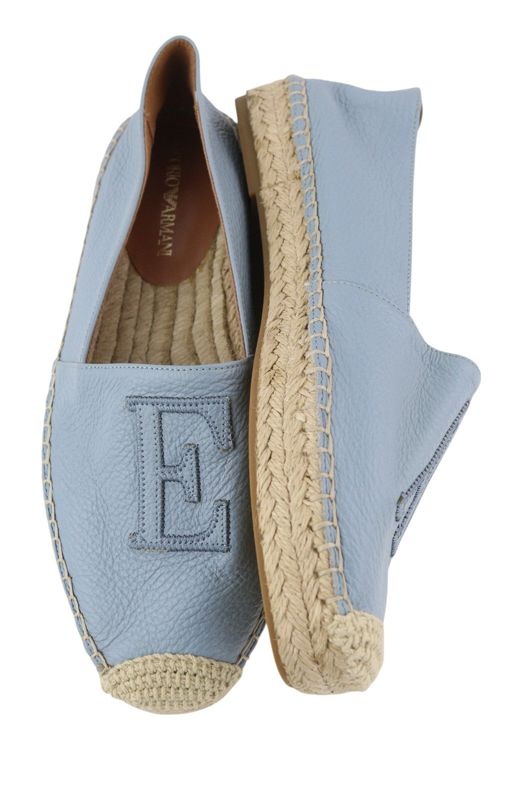 EMPORIO ARMANI X35025 Women's Light Blue Leather Espadrilles EU37 Slip On