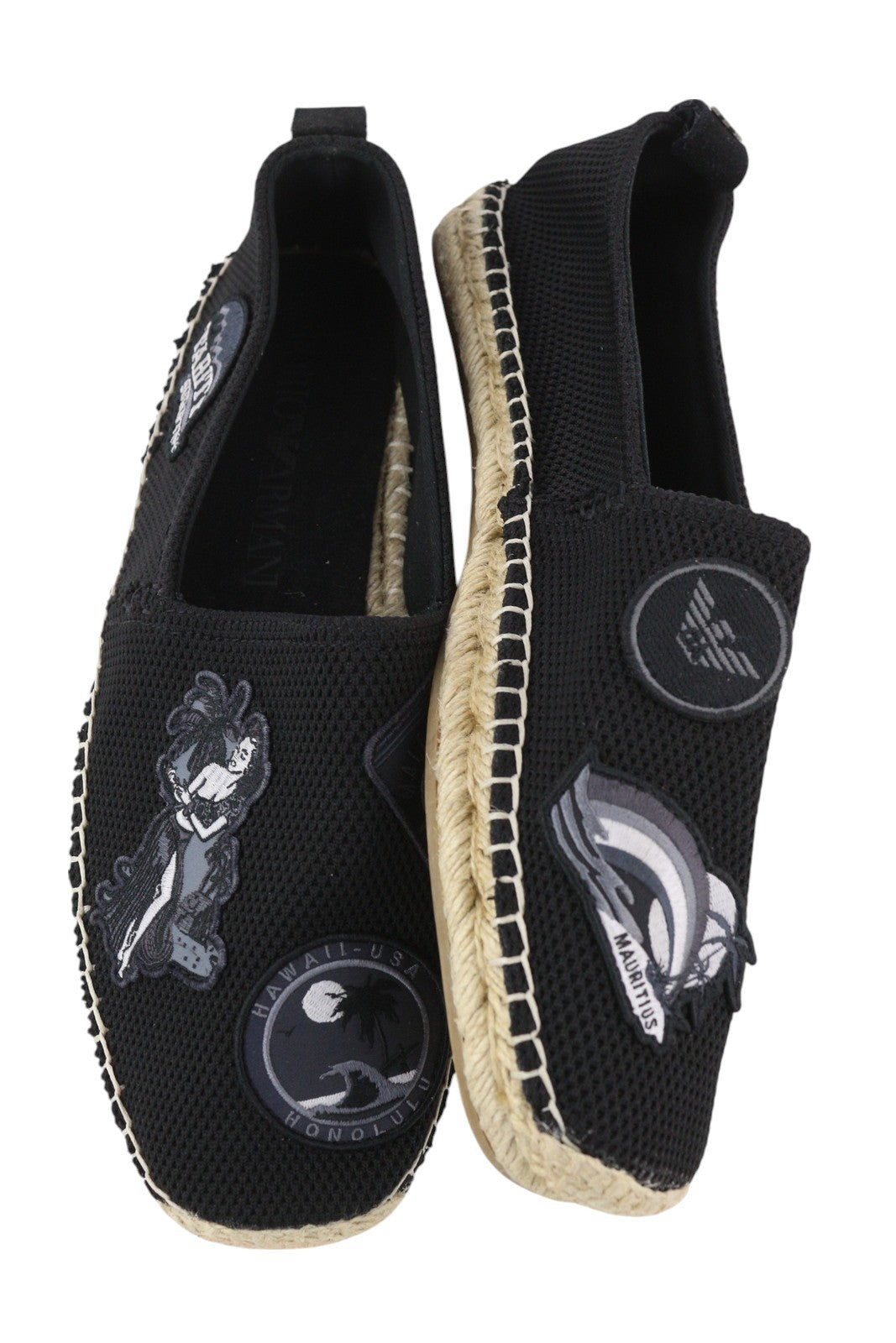 EMPORIO ARMANI X4S023 Men's Black Espadrilles EU43 Slip On Patch Detail