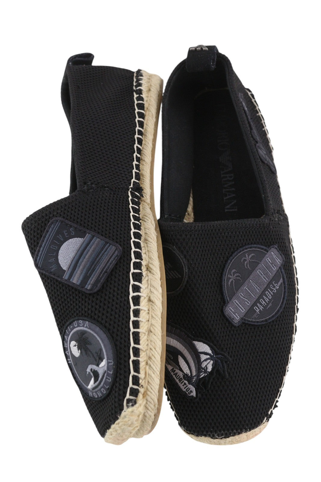 EMPORIO ARMANI X4S023 Men's Black Espadrilles EU43 Slip On Patch Detail