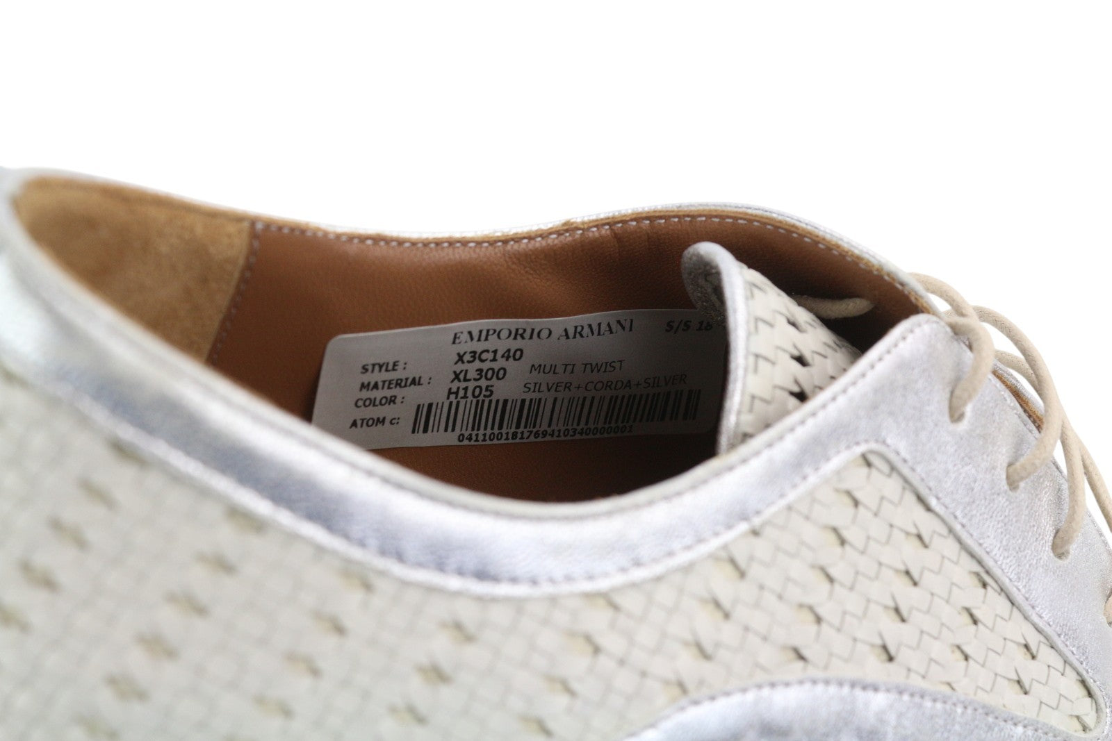 EMPORIO ARMANI X3C140 Women's Silver Braided Platform Shoes EU37 Lace Up