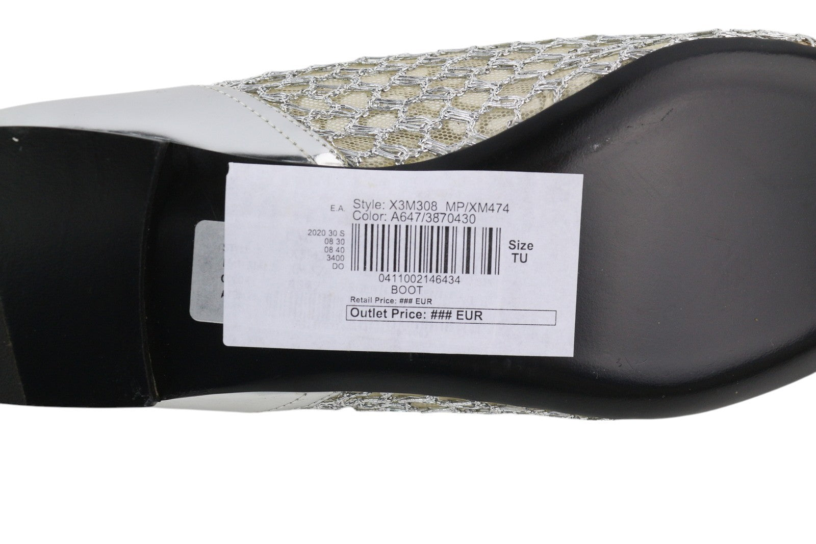 EMPORIO ARMANI X3M308 Women's Silver Mesh Flats EU37 Pointed Toe Ankle