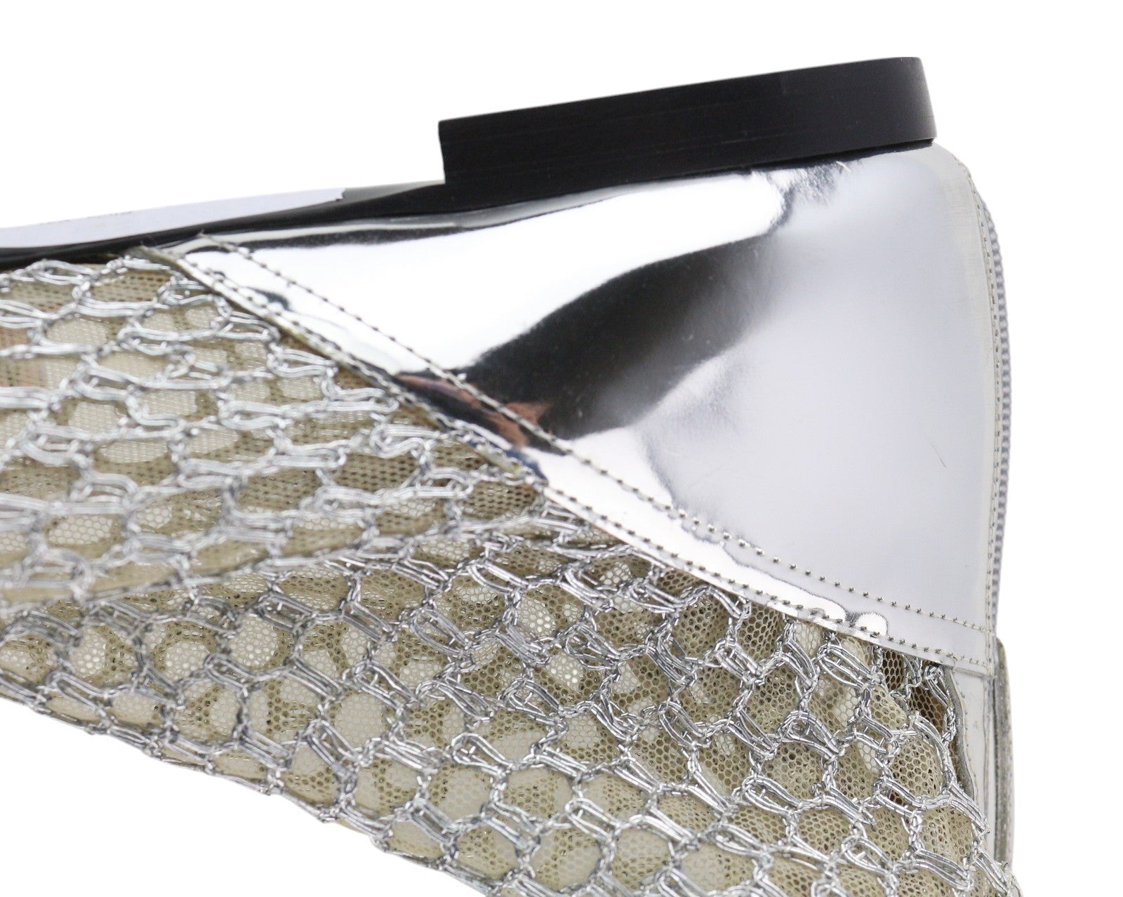 EMPORIO ARMANI X3M308 Women's Silver Mesh Flats EU37 Pointed Toe Ankle