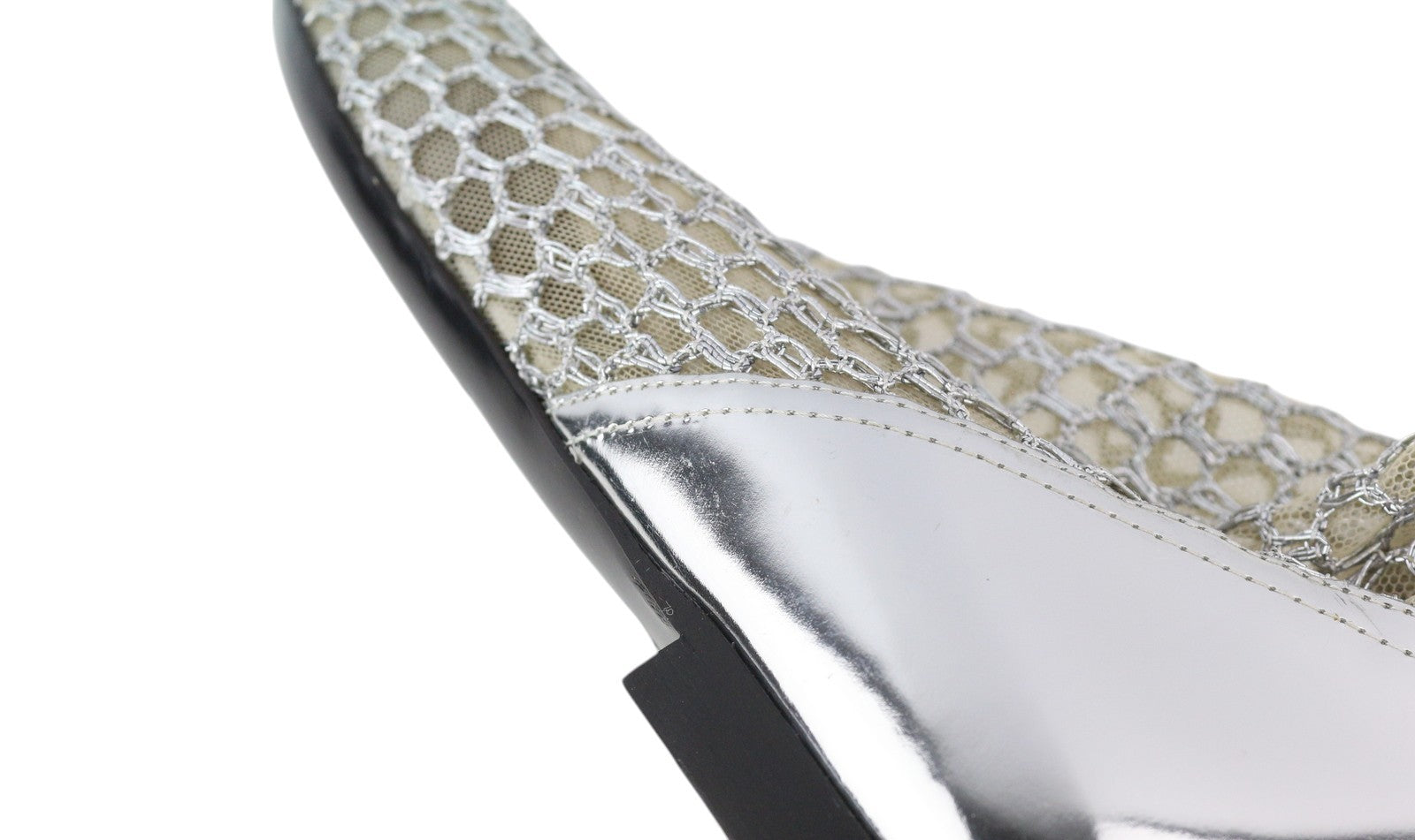 EMPORIO ARMANI X3M308 Women's Silver Mesh Flats EU37 Pointed Toe Ankle