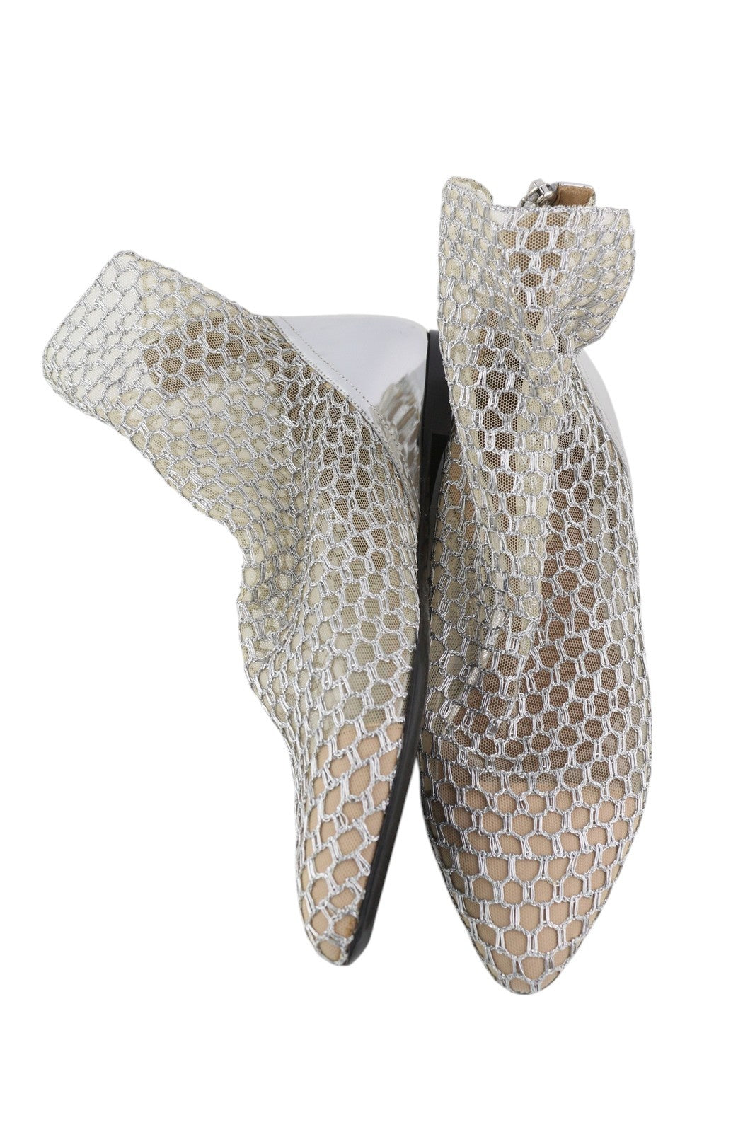 EMPORIO ARMANI X3M308 Women's Silver Mesh Flats EU37 Pointed Toe Ankle