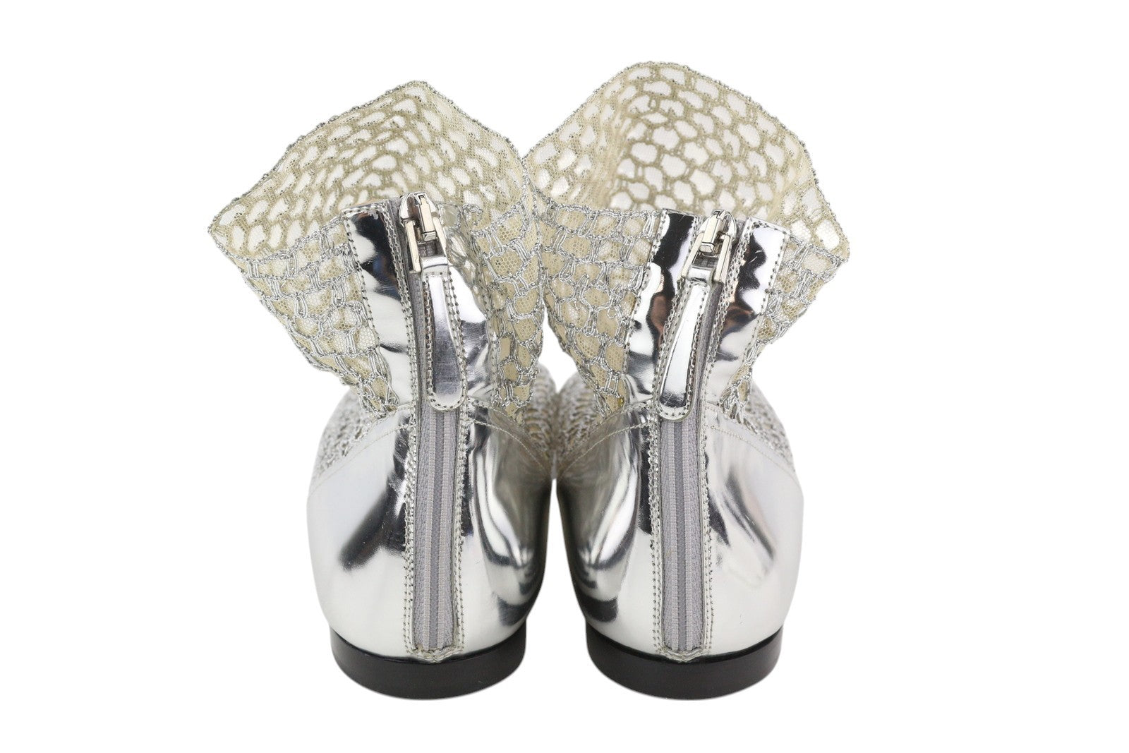 EMPORIO ARMANI X3M308 Women's Silver Mesh Flats EU37 Pointed Toe Ankle