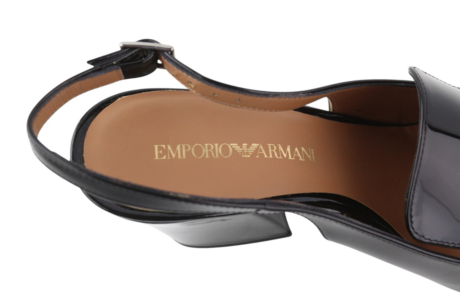 EMPORIO ARMANI X3F134 Women's Black Patent Heels EU37 Buckle Pointed Toe