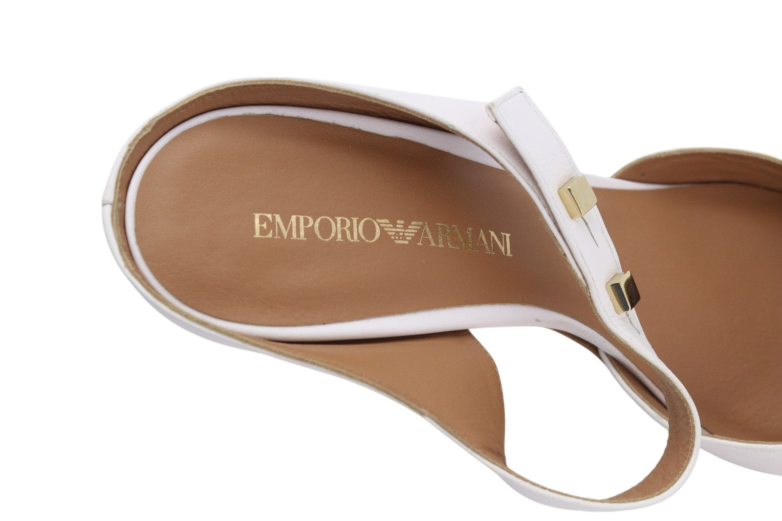 EMPORIO ARMANI X3E378 Women's White Leather Court Heels EU37 Pointed Slip On