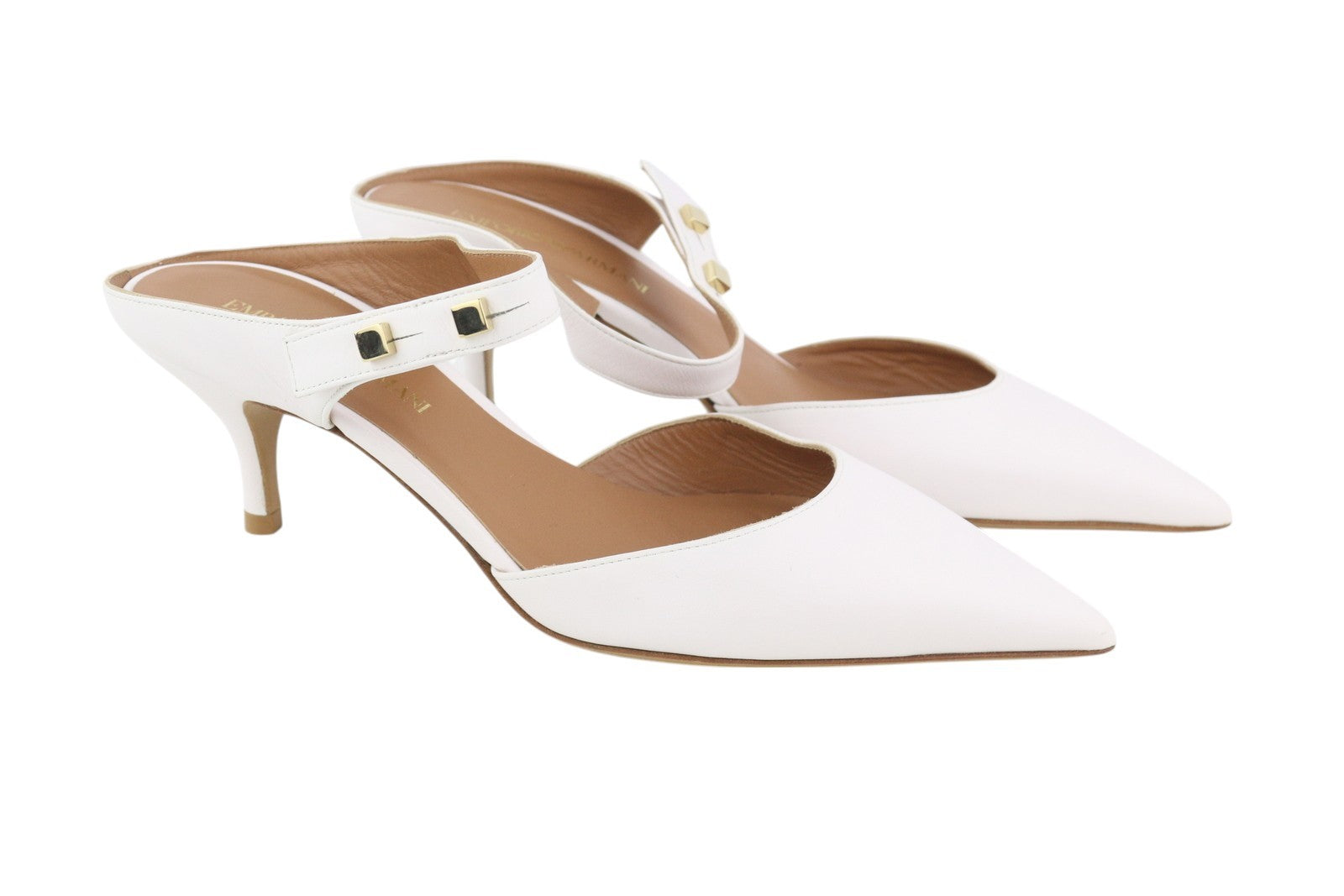 EMPORIO ARMANI X3E378 Women's White Leather Court Heels EU37 Pointed Slip On