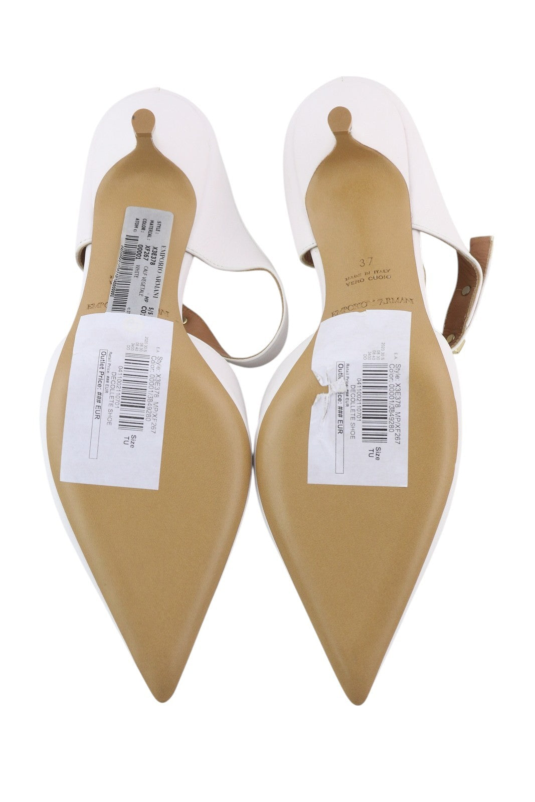EMPORIO ARMANI X3E378 Women's White Leather Court Heels EU37 Pointed Slip On