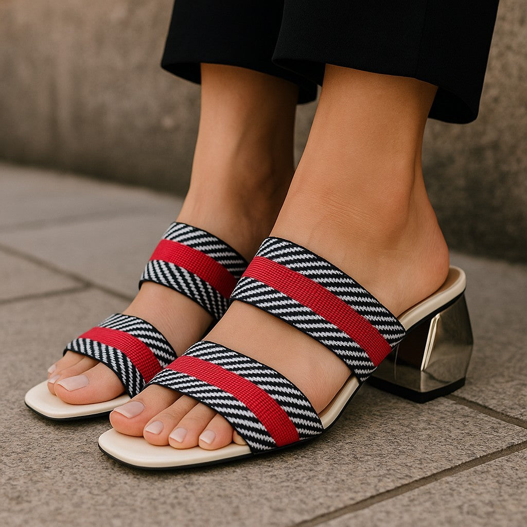 EMPORIO ARMANI X3P682 Women's Colourful Block Heel Sandals EU37 Shiny Slip