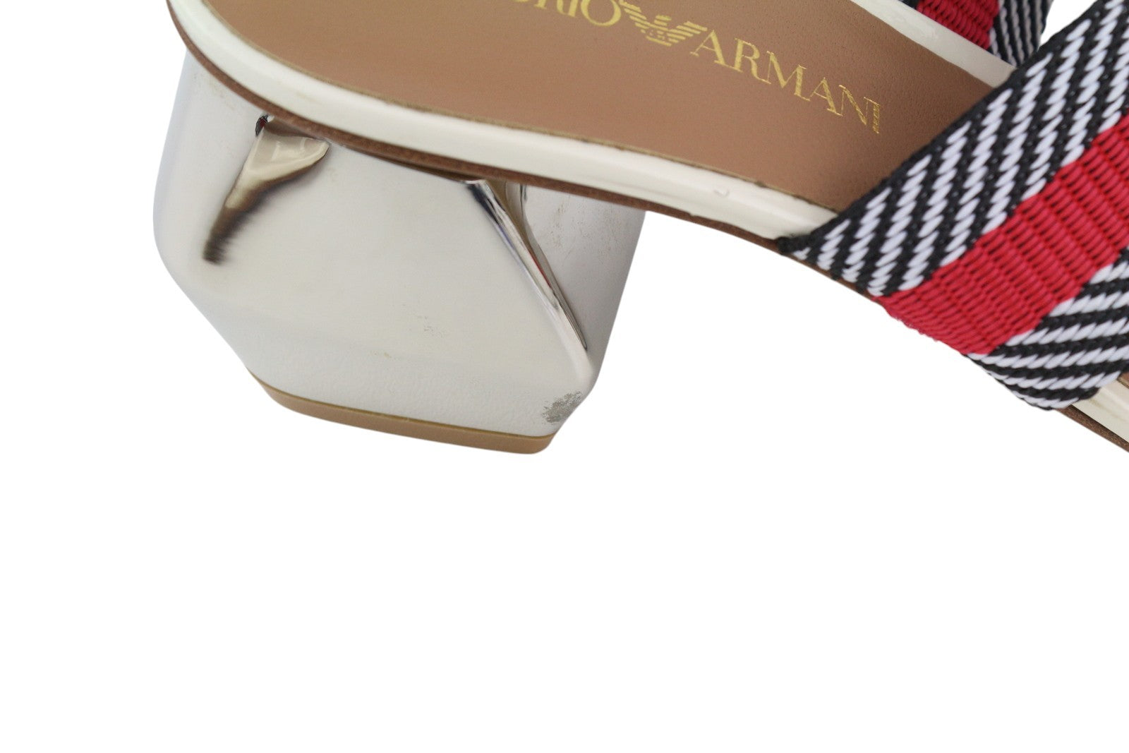 EMPORIO ARMANI X3P682 Women's Colourful Block Heel Sandals EU37 Shiny Slip