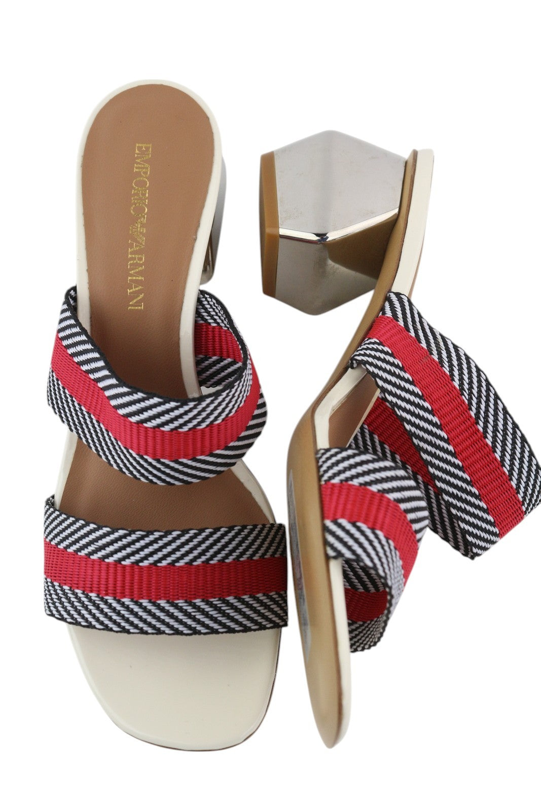 EMPORIO ARMANI X3P682 Women's Colourful Block Heel Sandals EU37 Shiny Slip