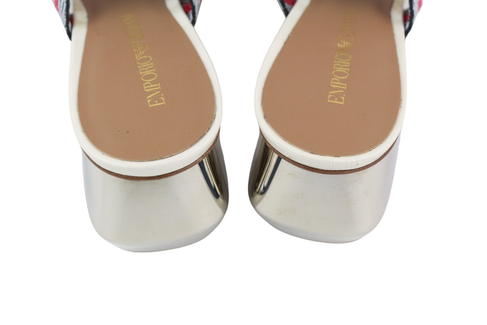 EMPORIO ARMANI X3P682 Women's Colourful Block Heel Sandals EU37 Shiny Slip