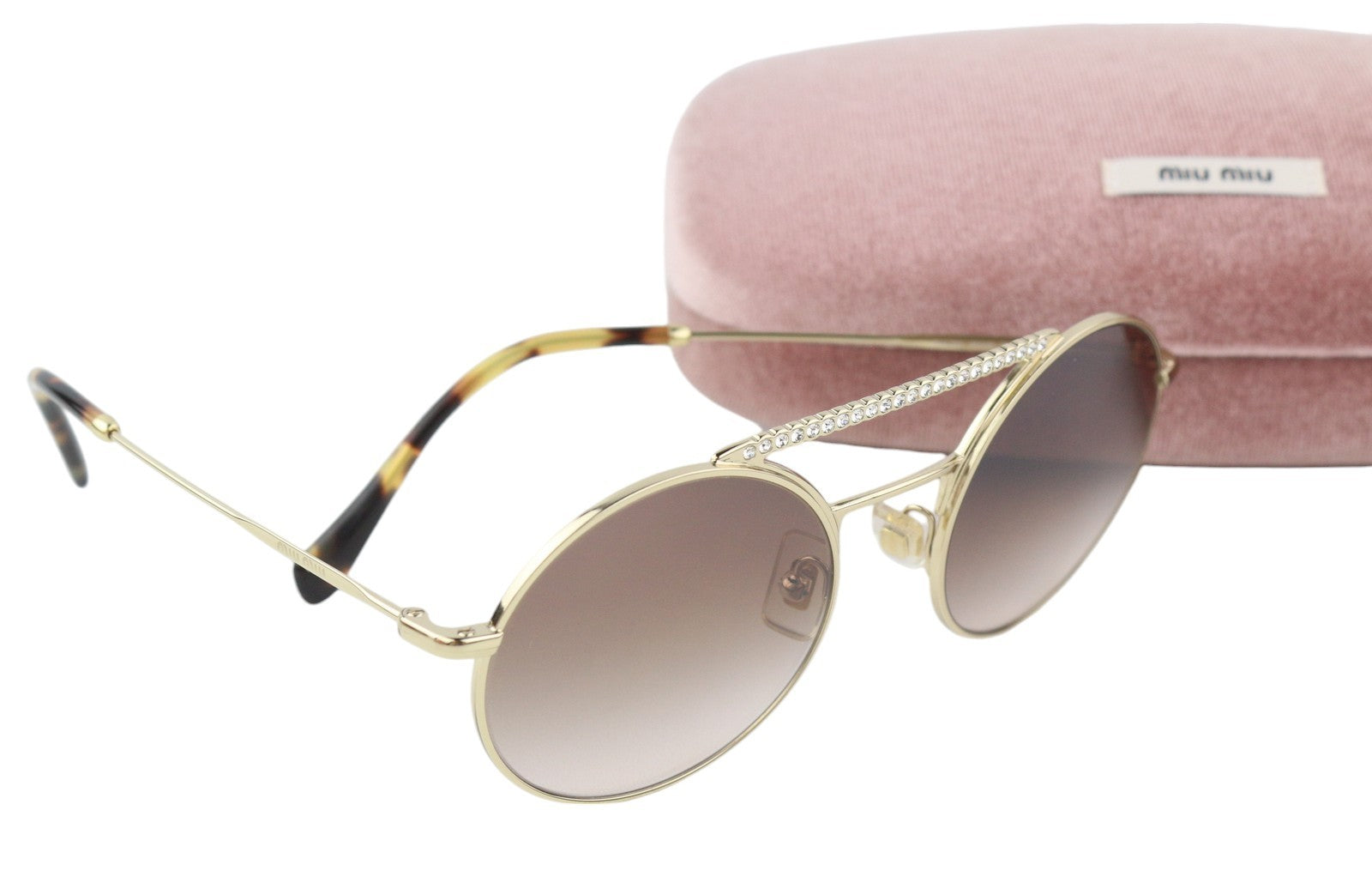 MIU MIU 52V Women's Gold Tone Oval Sunglasses OS Rhinestone Detail