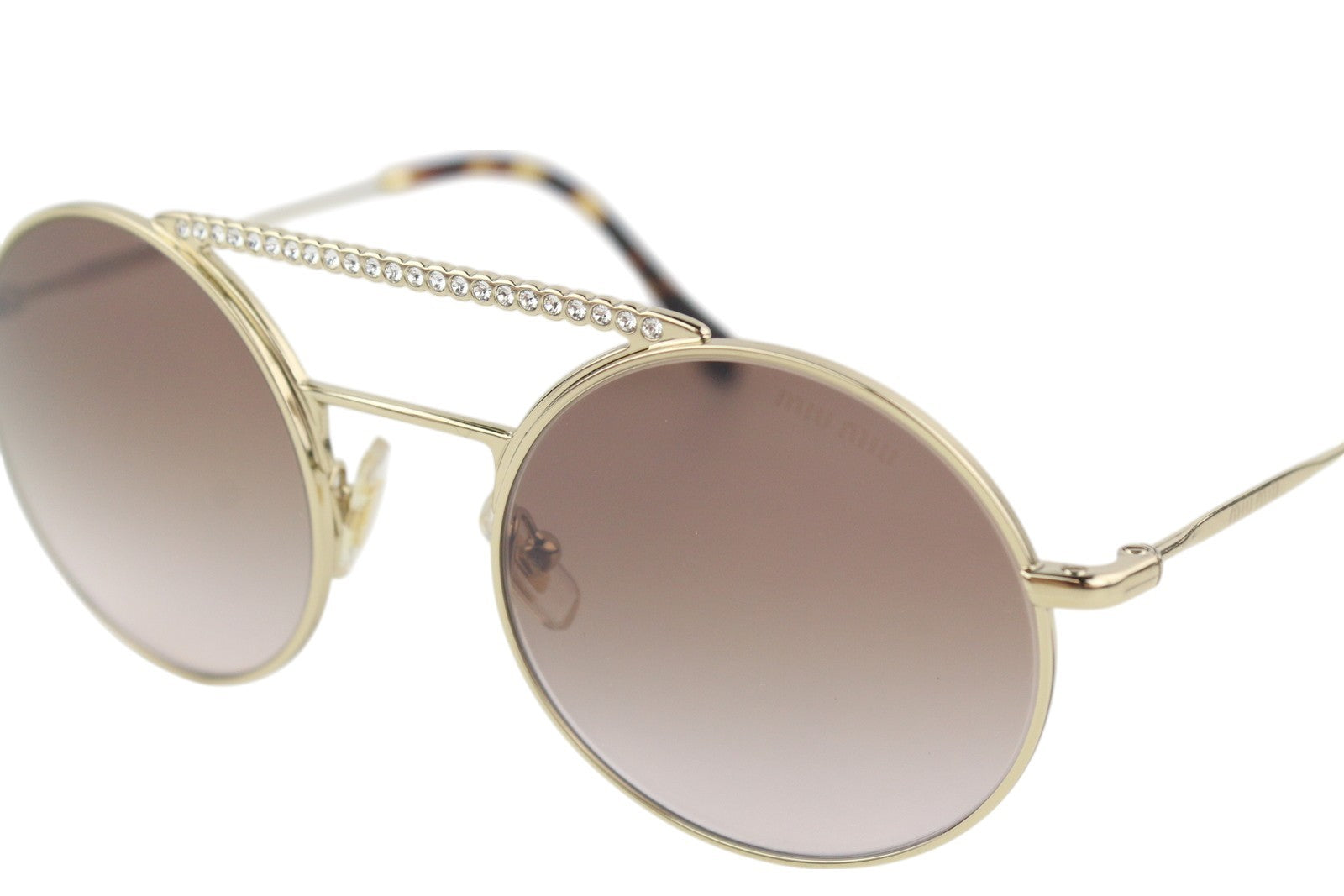 MIU MIU 52V Women's Gold Tone Oval Sunglasses OS Rhinestone Detail