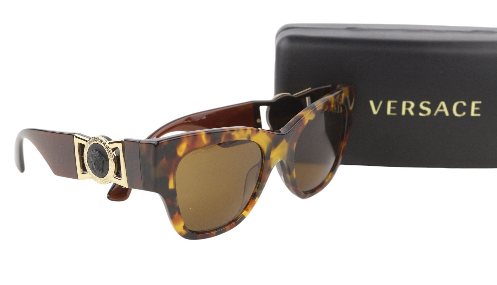 VERSACE 4415 Women's Brown Animal Print Cat Eye Sunglasses OS Gold Detail