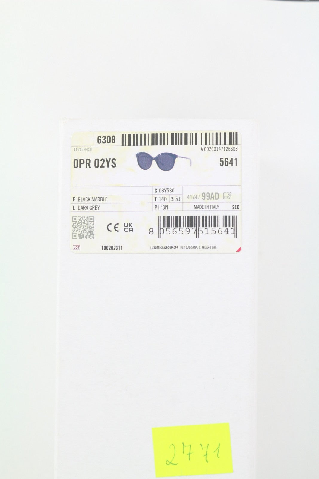 PRADA 0PR02YS Women's Black Marble Square Sunglasses OS Tinted Logo