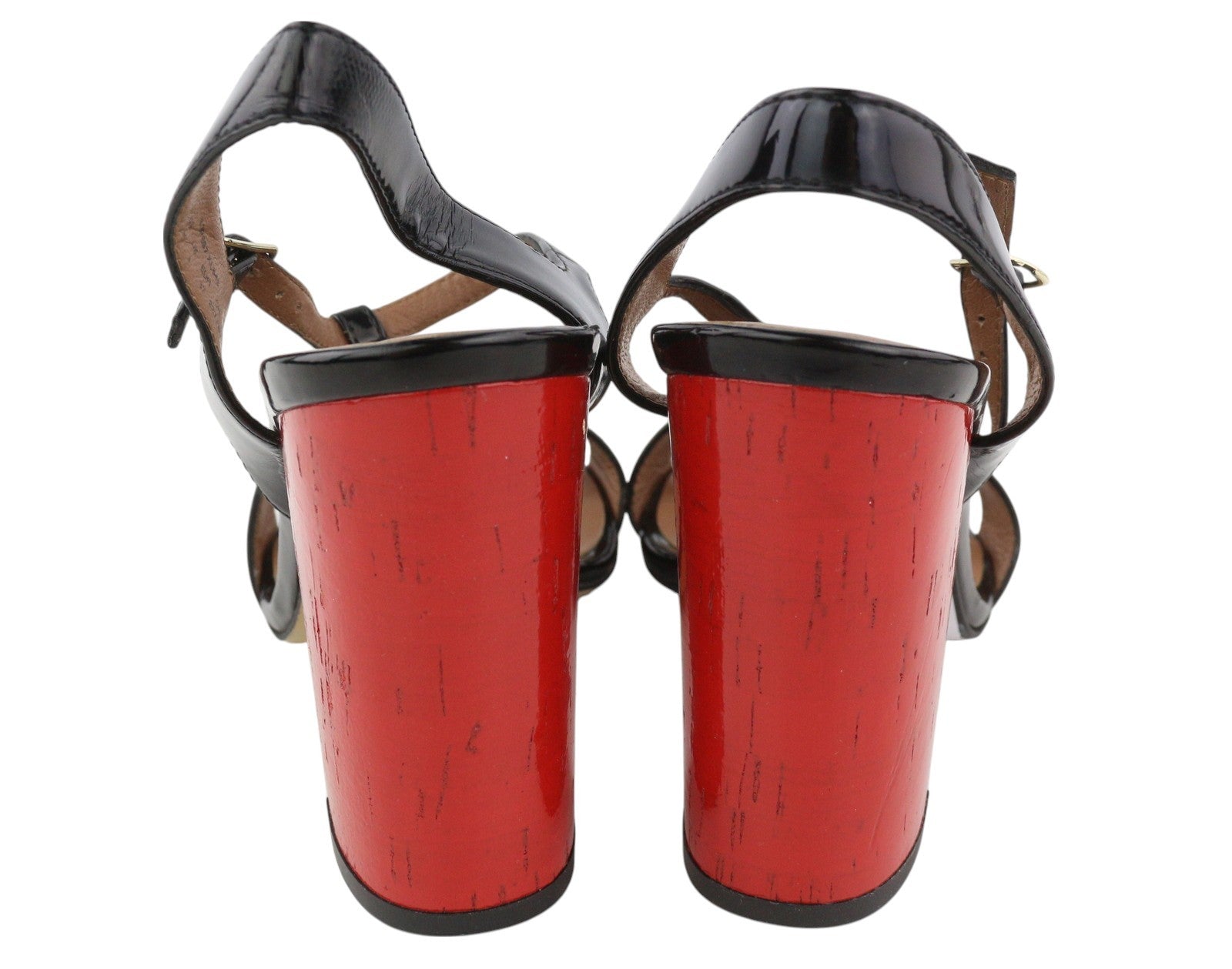 EMPORIO ARMANI X3P697 Women's Black Patent Block Heels EU37 Open Toe