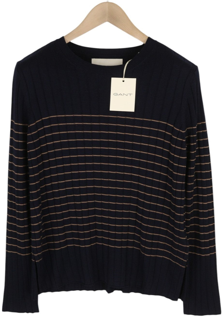 GANT Stripe Rib Knit Women's Jumper XS Blue Merino Silk Blend