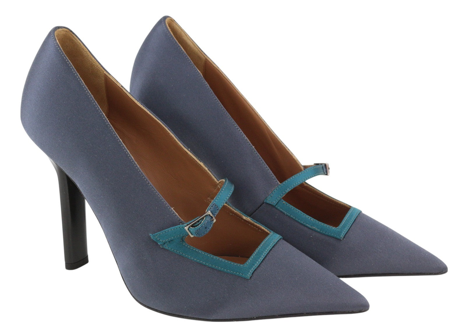 EMPORIO ARMANI X3E392 Women's Dark Blue Heels EU37 Pointed Toe Buckle