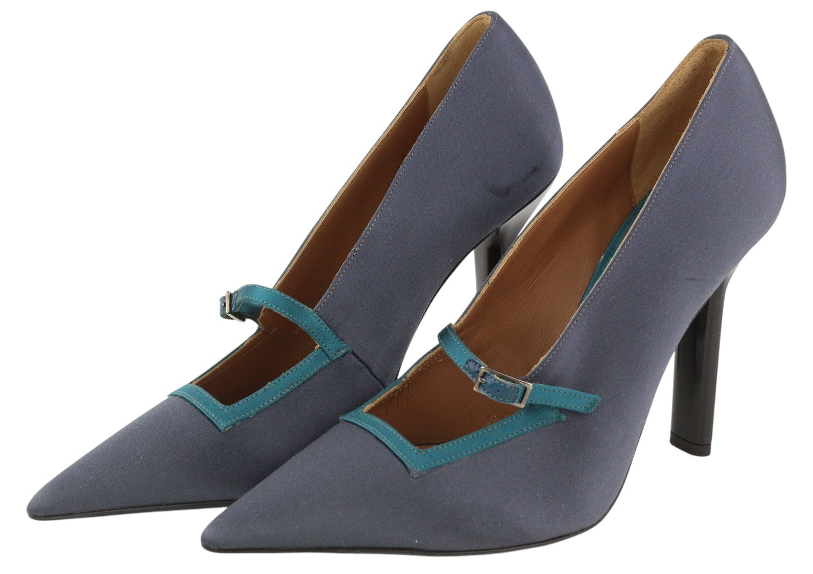 EMPORIO ARMANI X3E392 Women's Dark Blue Heels EU37 Pointed Toe Buckle