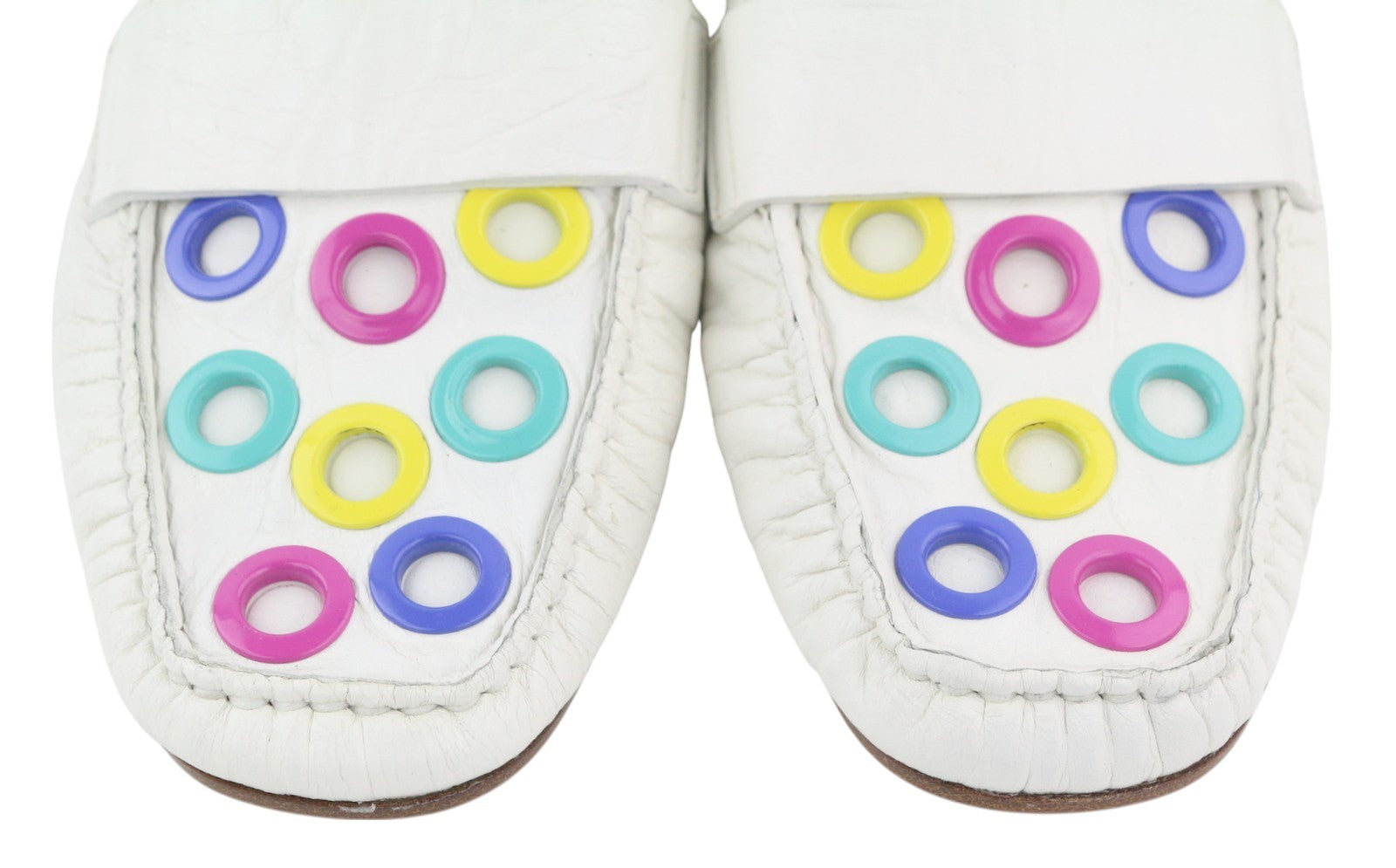 EMPORIO ARMANI Women's White Leather Loafers EU37 Square Toe Color Accent