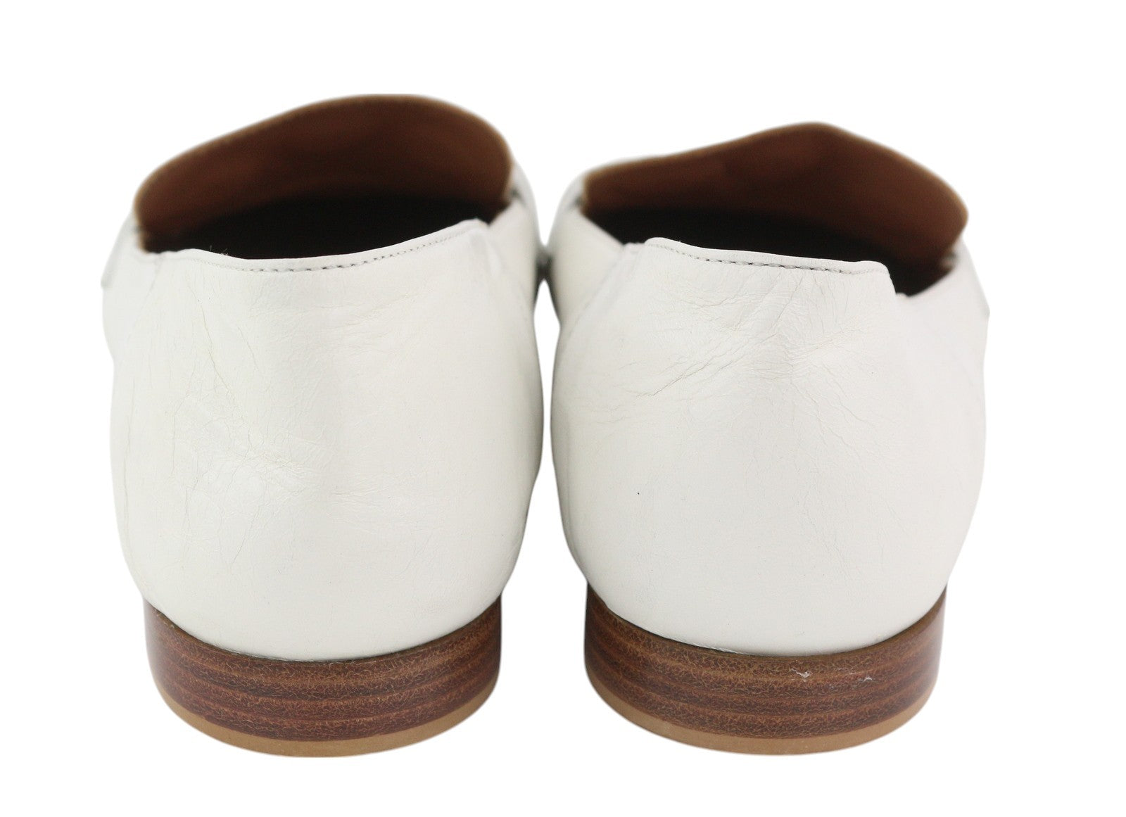 EMPORIO ARMANI Women's White Leather Loafers EU37 Square Toe Color Accent