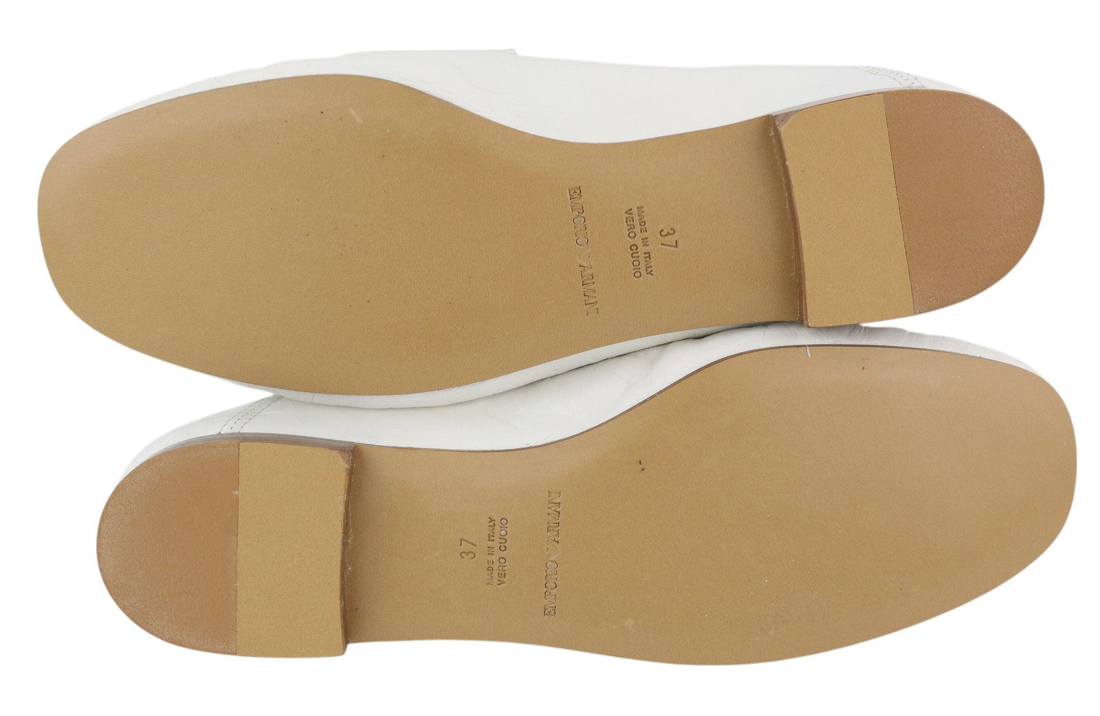 EMPORIO ARMANI Women's White Leather Loafers EU37 Square Toe Color Accent