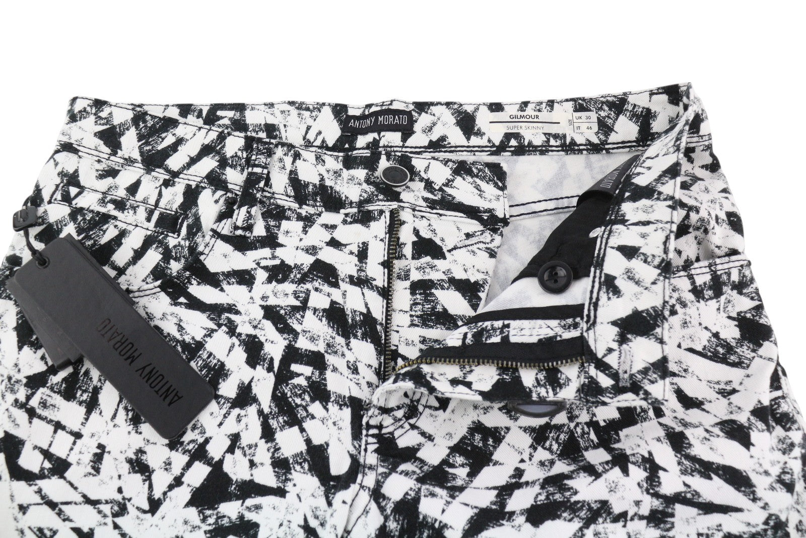 ANTONY MORATO Gilmour Men's Patterned White Trousers W30 Super Skinny RRP130