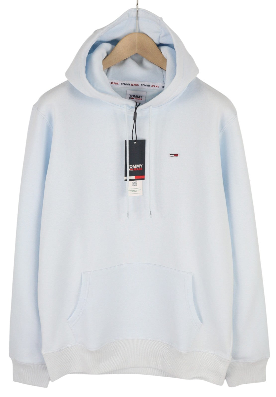 TOMMY HILFIGER Men's Light Blue Hoodie L Logo Hooded Kangaroo Pocket