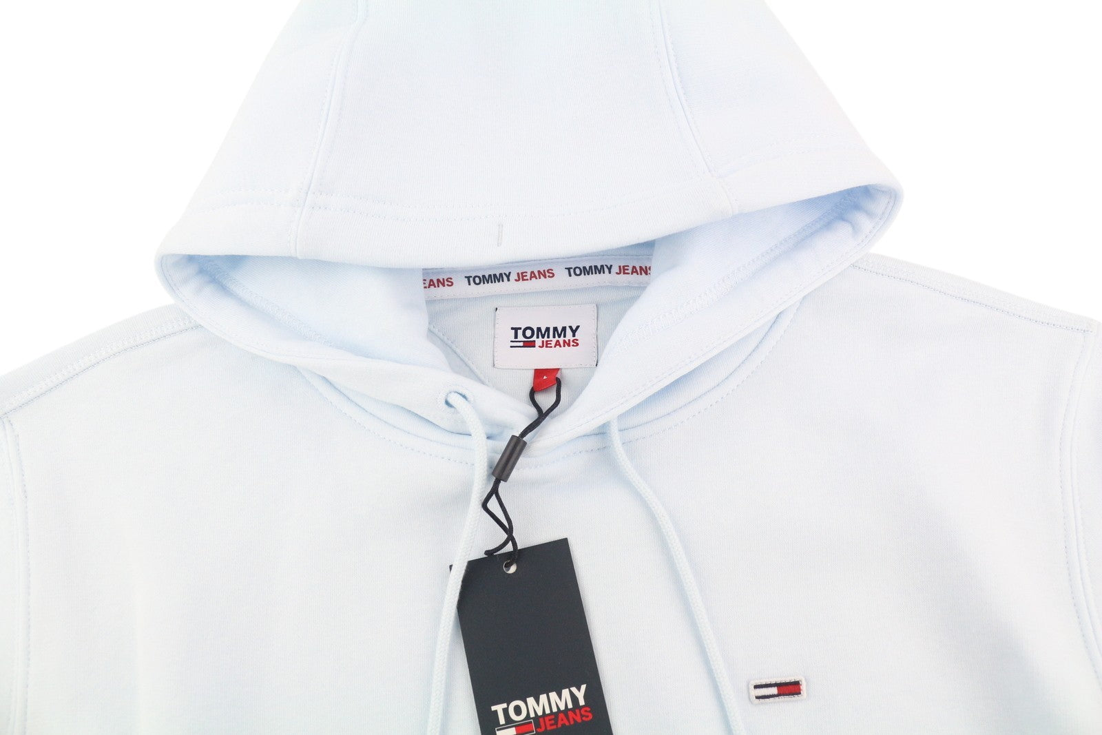 TOMMY HILFIGER Men's Light Blue Hoodie L Logo Hooded Kangaroo Pocket