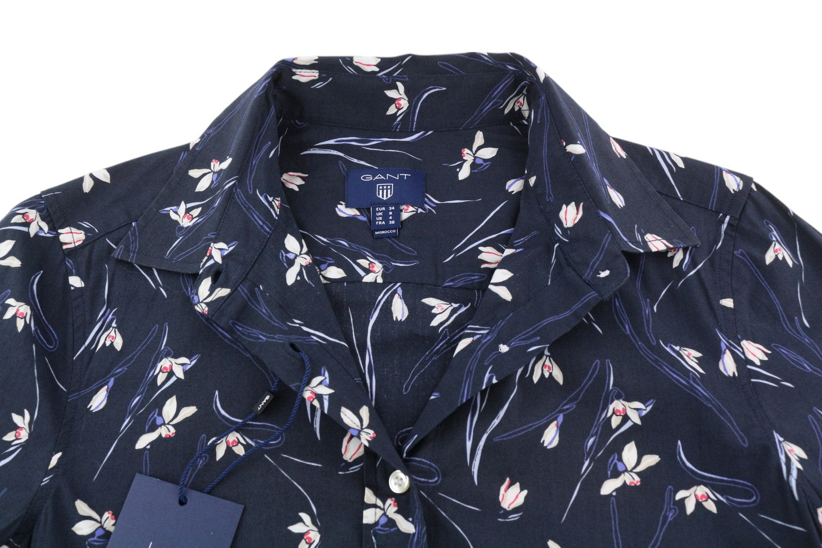 GANT Women's Dark Blue Floral Shirt EU34 Button-Up Spread Collar