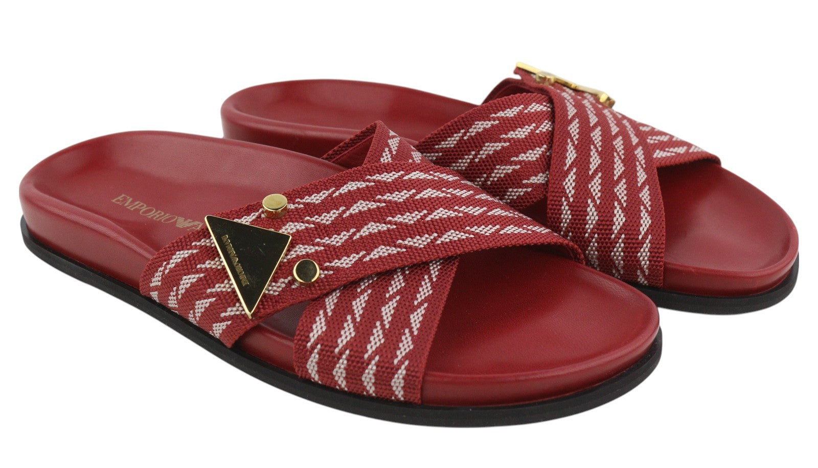 EMPORIO ARMANI X3U062 Women's Burgundy Pattern Flats EU37 Slip-On Sandals RRP215