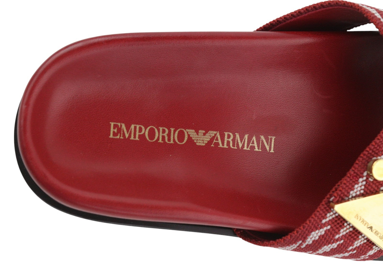 EMPORIO ARMANI X3U062 Women's Burgundy Pattern Flats EU37 Slip-On Sandals RRP215