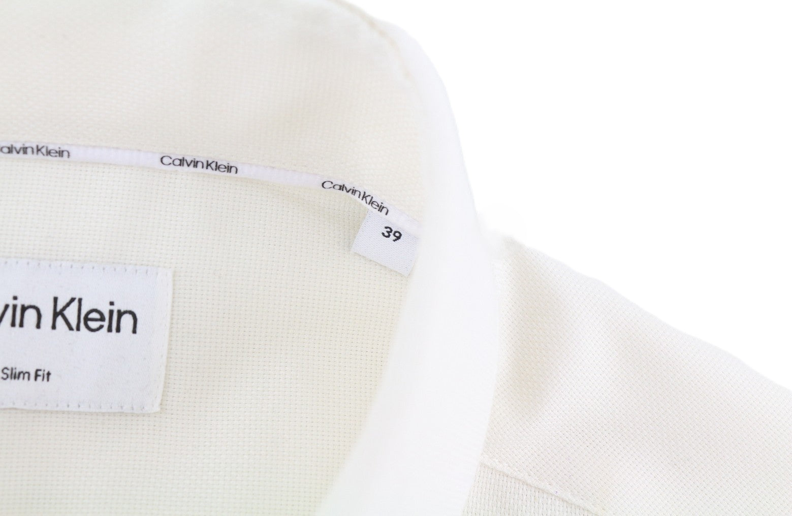 CALVIN KLEIN Men's Slim White Dress Shirt M Structured Cotton Spread Collar