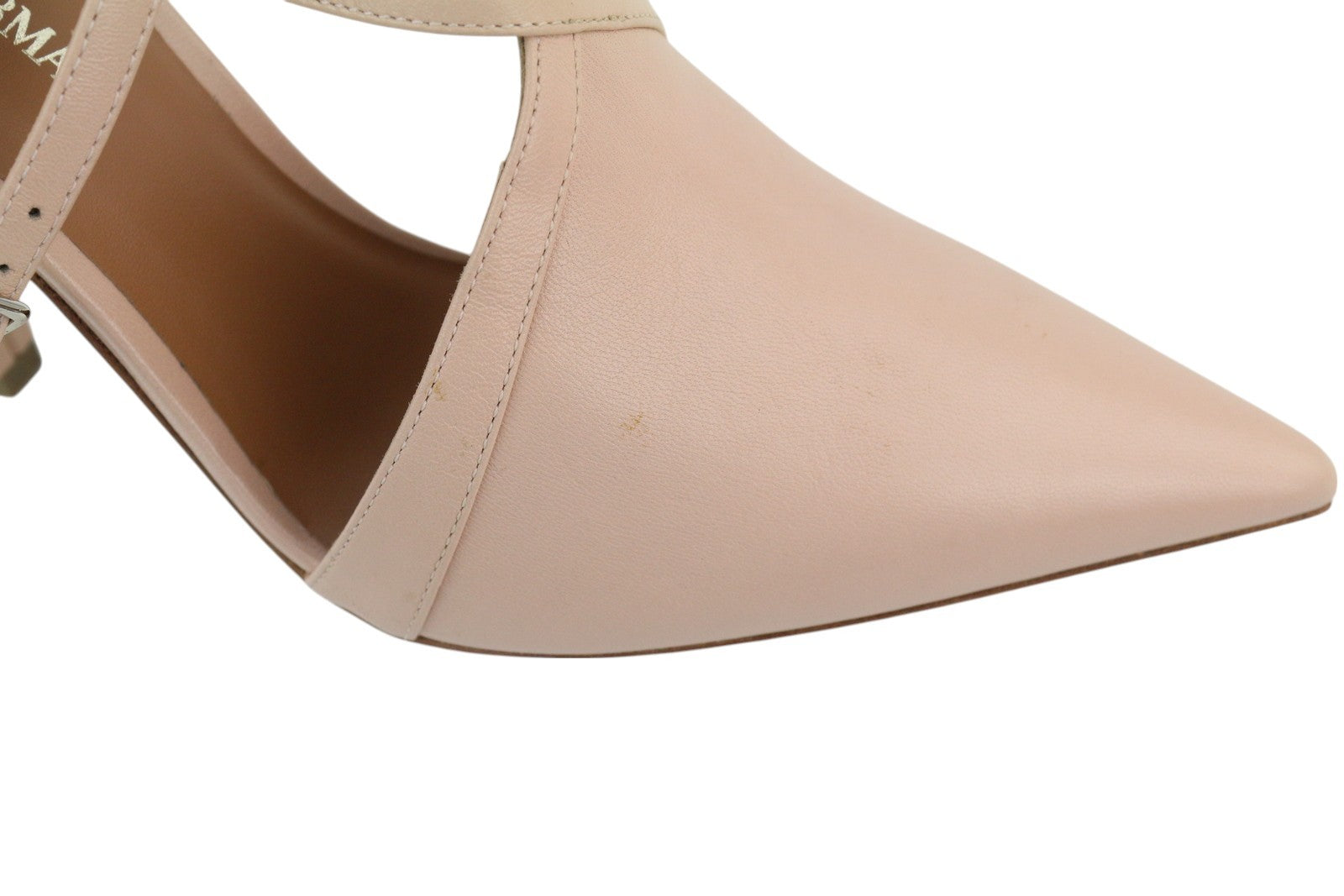 EMPORIO ARMANI Women's Pink Leather Heels EU37 Pointed Toe Strappy Buckle