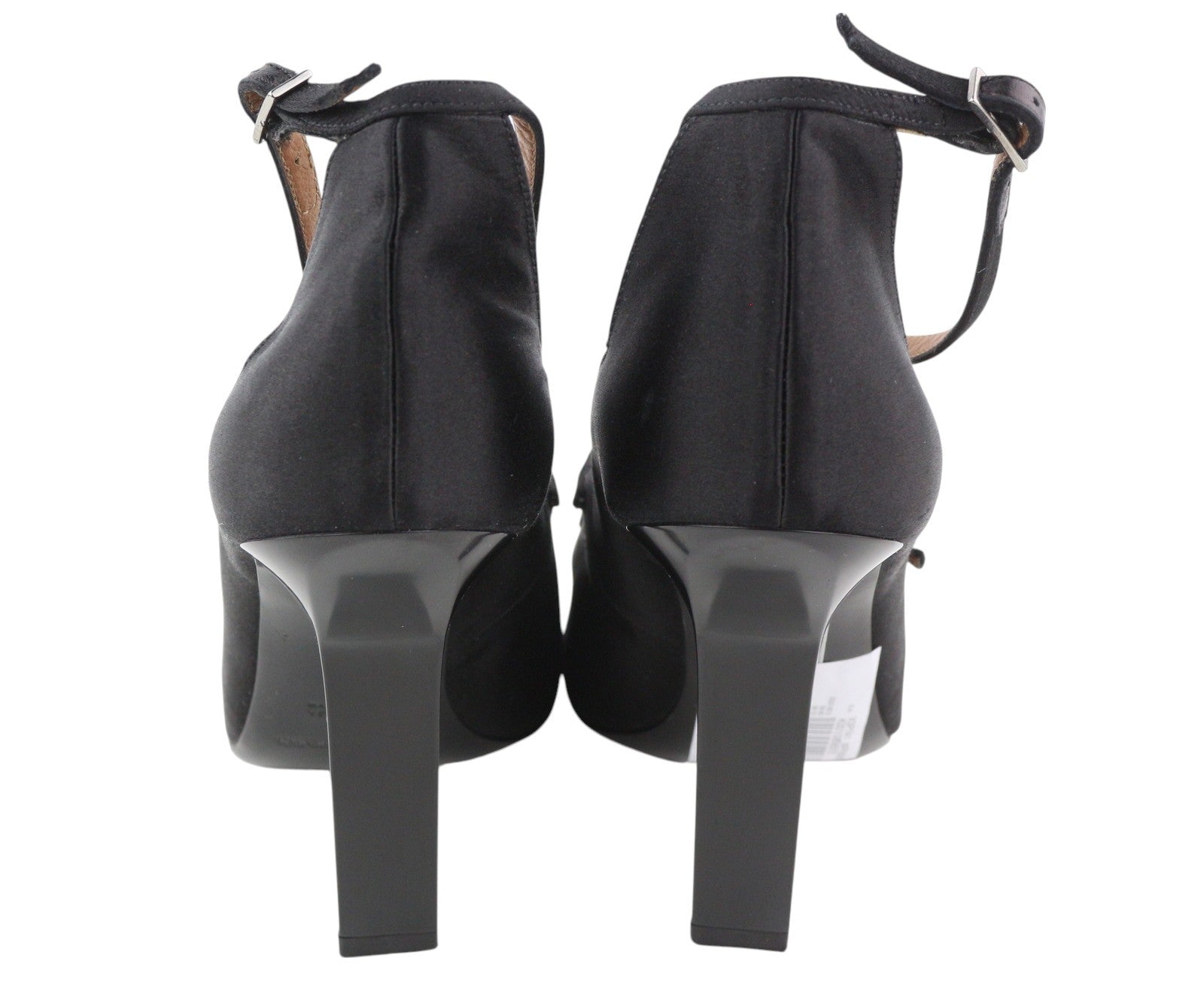 EMPORIO ARMANI X3P741 Women's Black Satin Heels EU37 Open Toe Buckle Logo