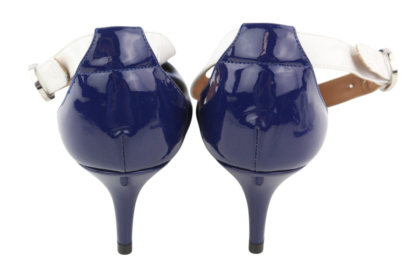 EMPORIO ARMANI X3E397 Women's Blue Patent Heels EU37 Pointed Toe Buckle