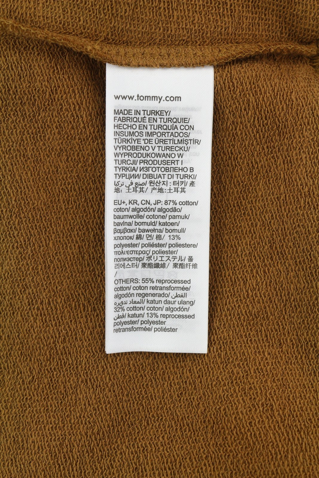 TOMMY HILFIGER Men's Brown Hooded Sweatshirt L Kangaroo Pocket Logo Patch