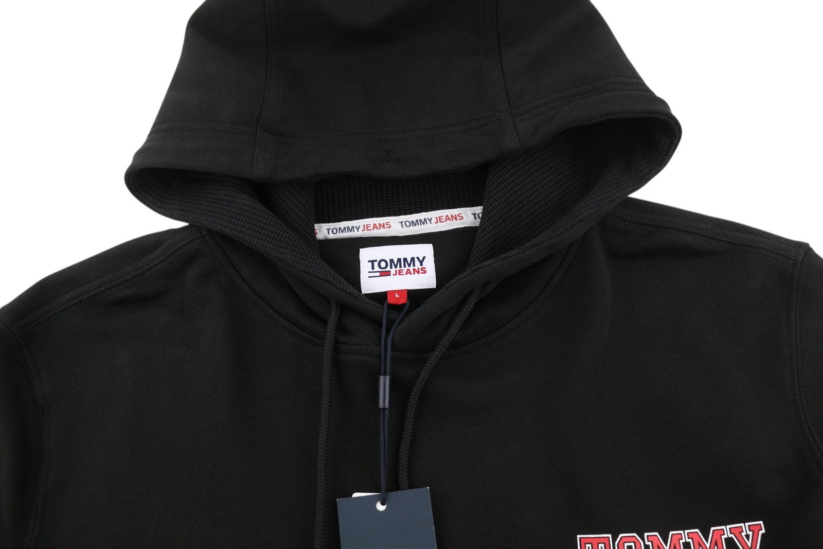 TOMMY HILFIGER Men's Regular Graphic Hoodie L Black Pull On Kangaroo Pocket