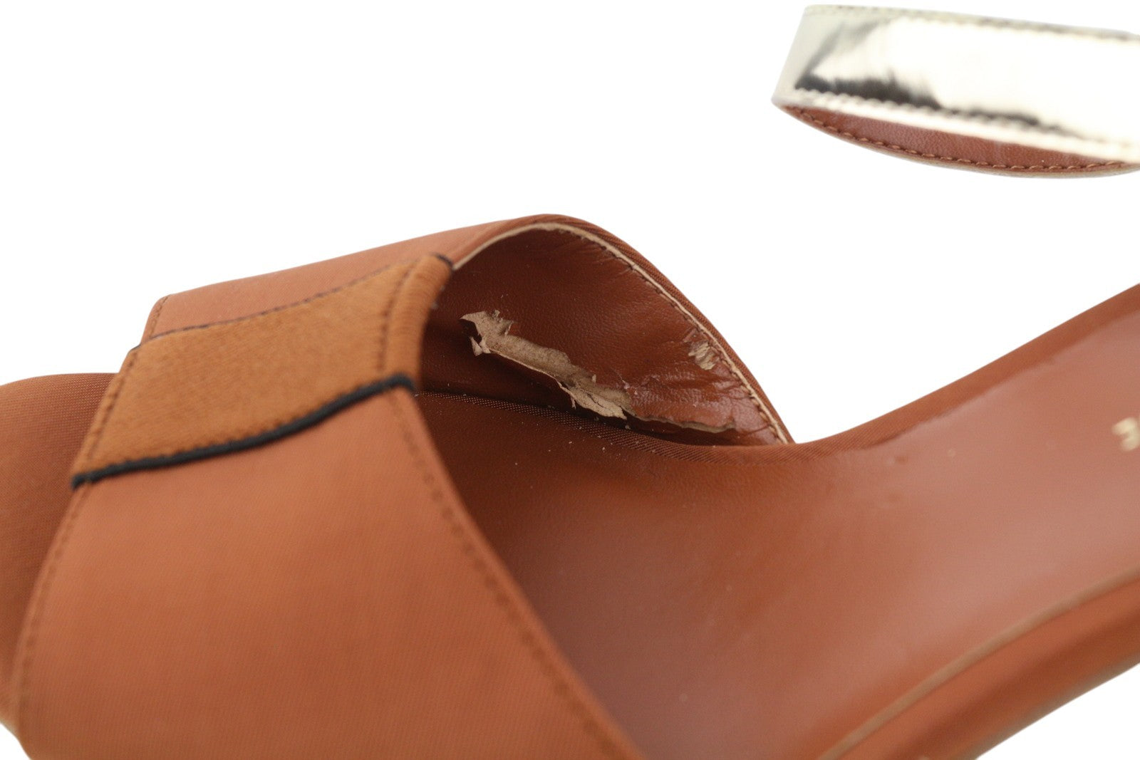 ARMANI EXCHANGE XDP005 Women's Brown Shiny Sandals EU37 Block Heel Detail