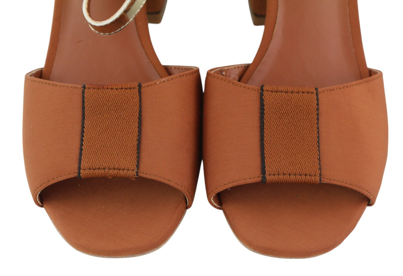 ARMANI EXCHANGE XDP005 Women's Brown Shiny Sandals EU37 Block Heel Detail