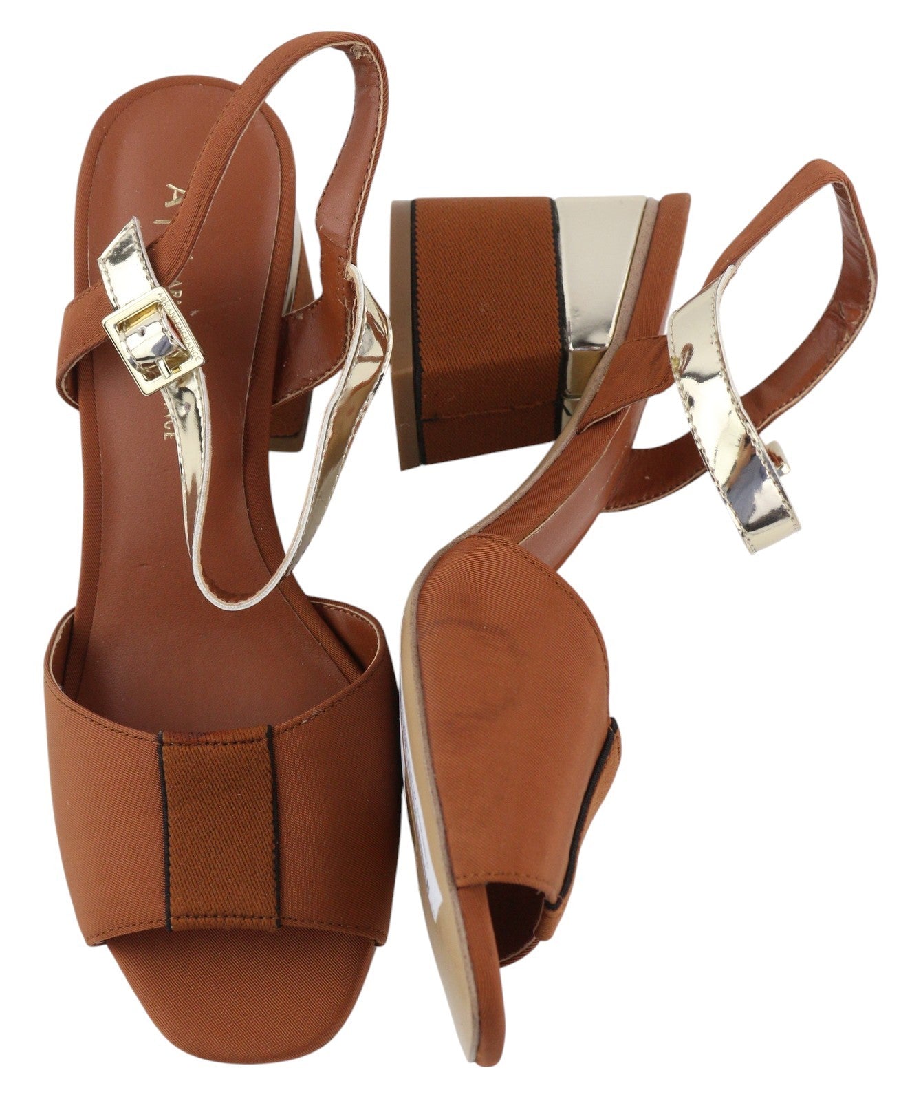 ARMANI EXCHANGE XDP005 Women's Brown Shiny Sandals EU37 Block Heel Detail