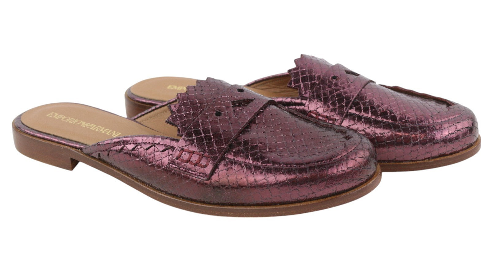 EMPORIO ARMANI X3A068 Women's Purple Leather Mule EU37 Shiny Slip-On Sandals